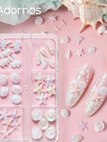 3D贝壳海星美甲饰品混合珍珠水钻美甲装饰DIY夏季海滩美甲饰品用品 - 彩色 - 查看 4