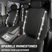 Rhinestone Car Seat Cover Set, Shiny Rhinestone Waterproof Faux Leather, With Zipper In The Back, Universal Car Glitter Crystal Sparkle Strip, Suitable For Cute Girls, Silver - One Size - View 3