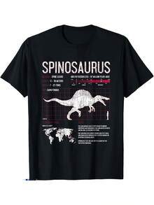 Camiseta con hechos sobre el dinosaurio Spinosaurus para hombres, mujeres y niños. Camiseta de verano de moda casual y cómoda de algodón puro de 180g en color negro - Negro - Ver 6