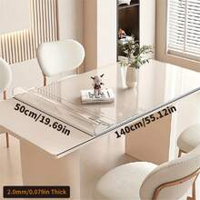 1pc PVC Heat-Resistant And Stain-Resistant Tablecloth, Suitable For Dining Table, Coffee Table, Office Desk, 2.0mm Thick Transparent Rectangular Table Cover - White - View 91