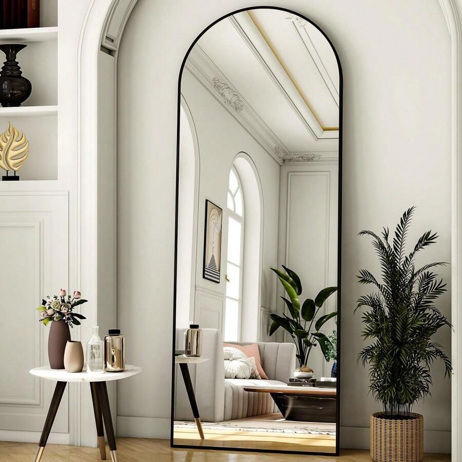 64" X 21" Arched Full-Length Mirror | Floor Mirror | Standing Full-Length Mirror - 黑色1件 - 查看 1