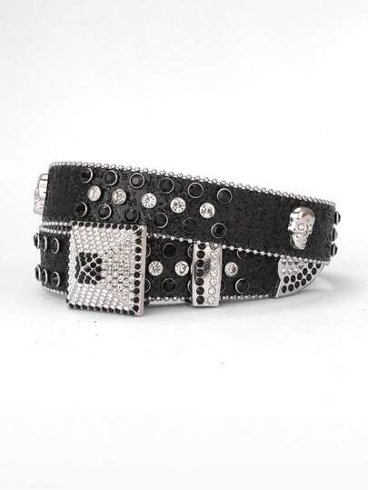 Cinturón con calavera con tachuelas de strass, cinturón de cintura, estilo hip hop