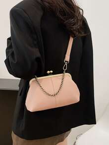 Bolso bandolera de piel sintética vintage para mujer, bolso de mano mini de estilo retro con broche de cierre, correa ajustable, unicolor y ligero, tipo tote para la ciudad, con forro de poliéster, unisex - Rosa - Ver 7