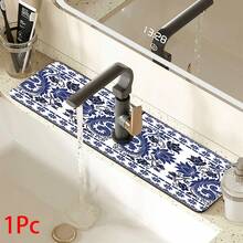 1pc Blue And White Porcelain Pattern Faucet Mat, Polyester, Quick Drying, Easy To Clean, Suitable For Kitchen And Bathroom, Easy Installation, Daily Decor, Gift, Bathroom Mat, Faucet Mat, Faucet Accessory - Multicolor - View 15