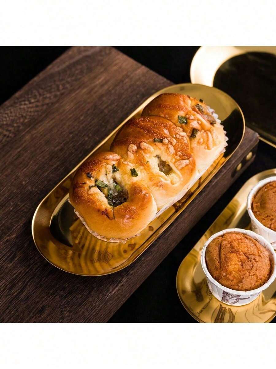 1pc/4pcs Oval Tray, Stainless Steel Coffee Tray, Small Size Tray For Candle, Cosmetics, Decor, Kitchen Utensils