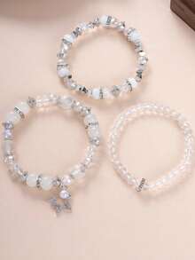 Pulsera elástica de estilo bohemio con cuentas, joyería hecha a mano de cristal multicolor de múltiples capas con forma de pentagrama - Multicolor - Ver 3