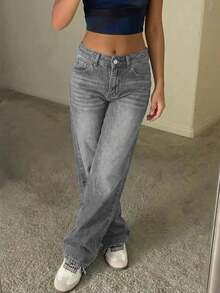Quần jeans ống đứng dáng retro cho nữ - Màu Xám nhạt - Xem 5