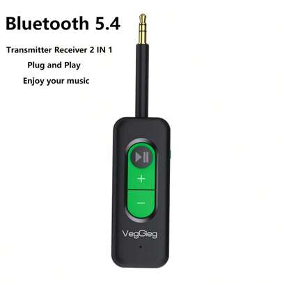 VegGieg 蓝牙 5.4 二合一音频适配器，3.5mm AUX 车载蓝牙接收器/发射器，蓝牙音频转换器