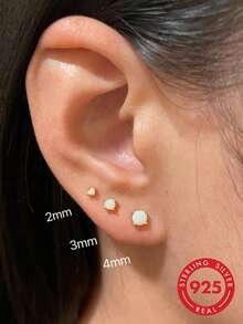 1pair Mini Dazzling And Light Luxury S925 Sterling Silver Atificial Opal Sparkling Zirconia Earrings For Women's Daily Party Wear - Royal Blue - View 8