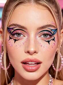 2pcs Eyeliner Tattoo Stickers, Temporary Eye Makeup Stickers, Suitable For Daily Wear, Festivals, Parties, Concerts, Easy To Remove - Multicolor - View 5