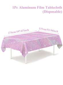 1pc Laser Pink Baby Shower Party Disposable Tablecloth, Size 137*274cm Shiny Rainbow Color Tabletop Cover, Birthday Wedding Party Decor, Baby Shower Decor, Gender Reveal Decor, Backdrop Decor, Girl Party Tablecloth, Baby Shower Party Supplies, 1st Birthday Party Home Event Tabletop Decor, Baby Party Decorations - Laser Pink - View 8