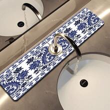 1pc Blue And White Porcelain Pattern Faucet Mat, Polyester, Quick Drying, Easy To Clean, Suitable For Kitchen And Bathroom, Easy Installation, Daily Decor, Gift, Bathroom Mat, Faucet Mat, Faucet Accessory - Multicolor - View 8