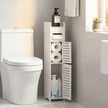 Slim PVC Bathroom Storage Cabinet - Space-Saving Toilet Paper Holder, Easy Assembly Durable For Narrow Spaces, Holiday Gift Option - White - View 9