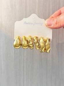 Set de 18 piezas de aretes elegantes y de moda, adecuados para salidas diarias, reuniones, regalos, viajes y atuendos de vacaciones - Dorado - Ver 4