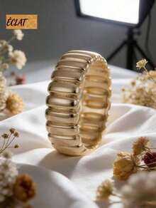 Minimalist Light Luxury Plated Gold Thick Threaded Metal Ring Unisex Never Fade Everyday Wear Fashion Jewelry Gift JIPL - Gold Model 7 - View 1