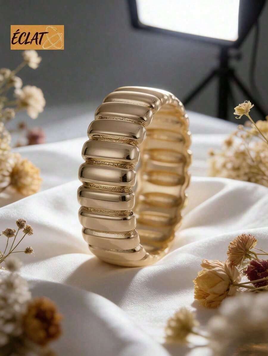 Minimalist Light Luxury Plated Gold Thick Threaded Metal Ring Unisex Never Fade Everyday Wear Fashion Jewelry Gift JIPL - Gold Model 7 - View 1