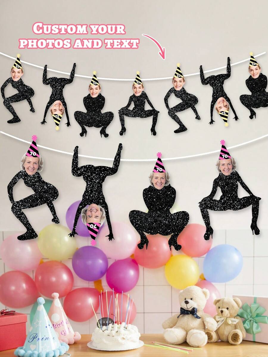 Personalized Portrait Pull Flag, Birthday Party Decor, Funny Birthday Face Pull Flag, Personalized Birthday Photo Pull Flag, Customized Birthday Pull Flag For Any Age - Multicolor - View 1