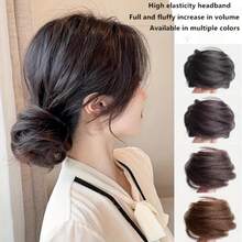 Real Human Hair Bun Extensions For Women - 16cm Stretching Wavy Messy Bun Scrunchie - Elastic Hair Band For High Ponytail Updo - Natural Fluffy Chignon For Daily Wear Wedding Travel Essential - Multicolor - View 2