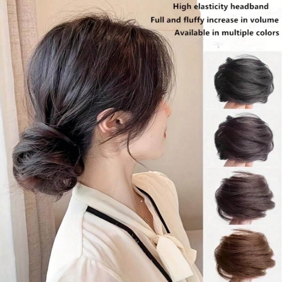 Real Human Hair Bun Extensions For Women - 16cm Stretching Wavy Messy Bun Scrunchie - Elastic Hair Band For High Ponytail Updo - Natural Fluffy Chignon For Daily Wear Wedding Travel Essential