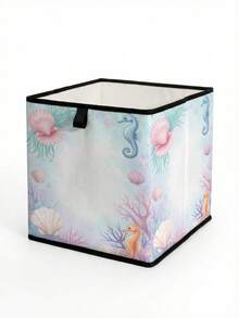 1pc Large Capacity Foldable Storage Box, Cartoon Mermaid Printed Open Storage Basket, Multi-Function Drawer Type Design, Space-Saving For Home, Dorm, Nursery, Under Bed Storage - Multicolor - View 5