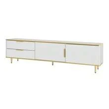 TV Unit, Low Top With Carved Texture, Gold Handles And Legs, Living Room Furniture With Marble Structure. - White - View 6