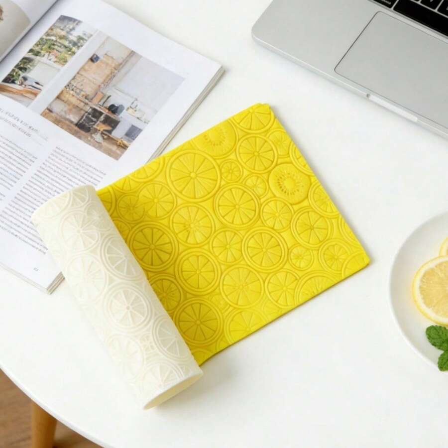 Fake Lemon Slice Pattern Polymer Clay Texture Roller, High Precision Artificial Tropical Citrus Peel Embossing Rolling Pin, Summer Fruit Theme Clay Art Craft Tool DIY Earrings Pendant Jewelry Making