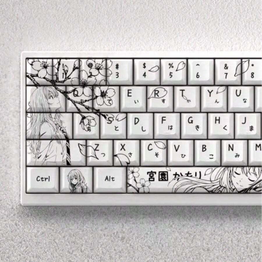 73键公官迅键帽，动漫风格键帽，高品质键帽，PBT材质动漫键帽，线条艺术设计，键帽收藏家的最佳礼物，键盘配件，机械键盘键帽，PBT键帽，Cherry键帽，热升华印染键帽，热插拔键帽 - 查看 1