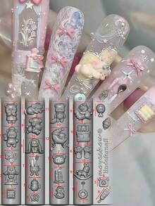 1个美甲模具，少女法式城堡甜点可爱兔子、蝴蝶结、小熊3D立体浮雕设计，美甲师必备硅胶模具 - 無色 - 查看 9