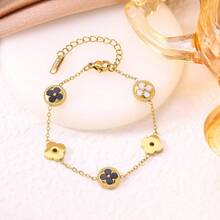 1. 幸运五花四叶草双面贝姆手链，轻奢小众设计珠宝 - 金黃色 - 查看 3