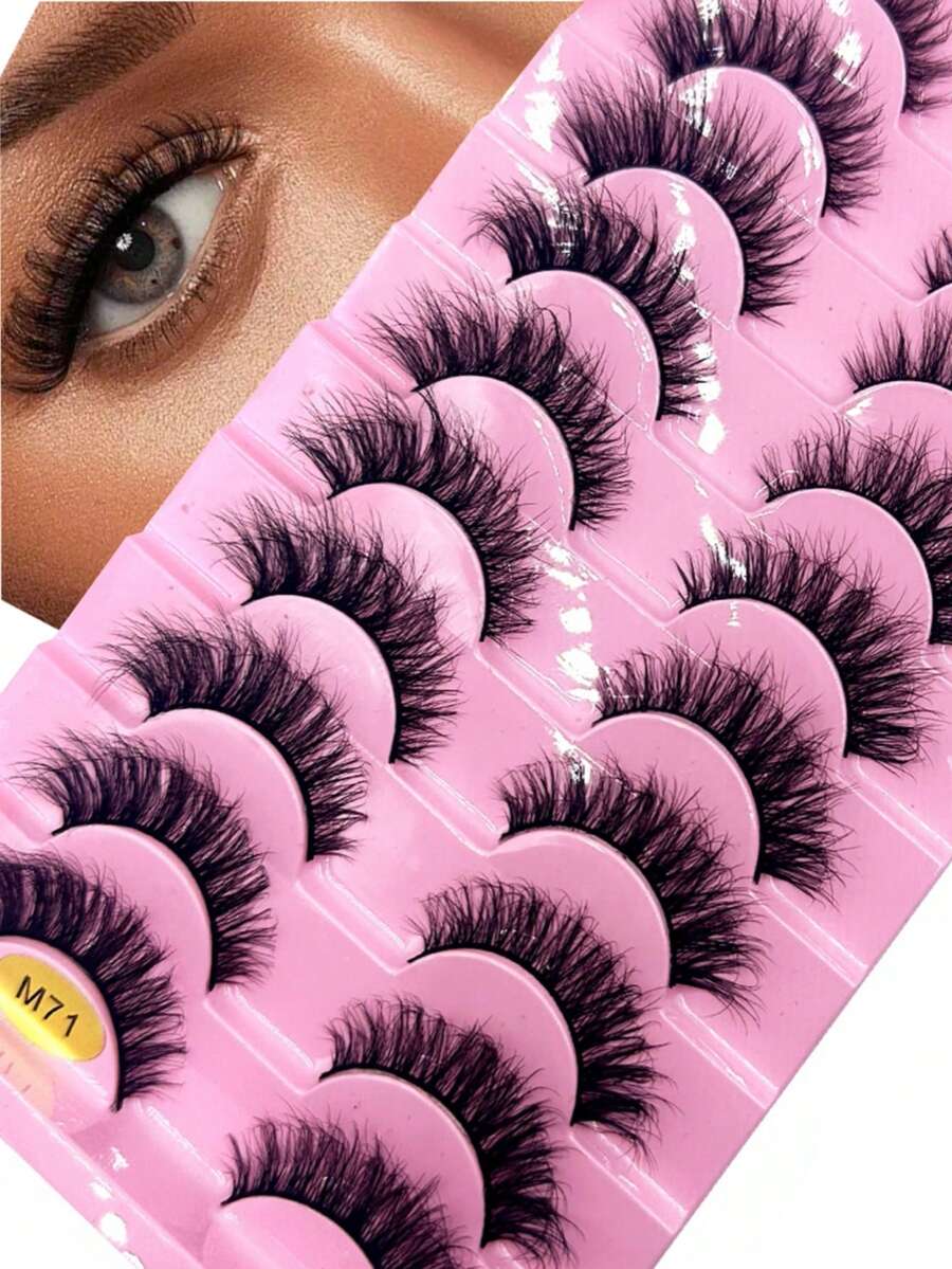 10 pares de pestañas postizas 3D de visón falso, set de pestañas dramáticas, rizadas, gruesas, largas, delgadas, naturales, cortas y esponjosas - Negro - Ver 1