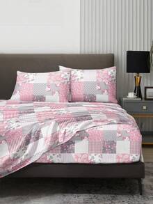 Bộ ga trải giường 4 món họa tiết hoa hồng hồng kẻ caro paisley, chất liệu microfiber mềm mại dễ giặt (1 ga phẳng + 1 ga chun + 2 vỏ gối), phù hợp với nệm cỡ Twin/Queen/Full có độ dày lên đến 11,8 inch, họa tiết hoa văn cổ điển. - Hồng - Xem 5