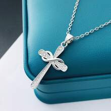 1 chiếc dây chuyền mặt dây chuyền hình thánh giá tối giản bằng bạc S925 đính đá Zirconia lấp lánh, trang sức thanh lịch để đeo hàng ngày, món quà chất lượng dành cho người thân yêu. - Bạc - Xem 4