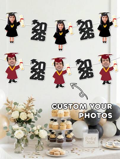 Bộ 7 banner trang trí tiệc tốt nghiệp in ảnh theo yêu cầu, quà tặng cho học sinh tốt nghiệp trung học, đại học, tiến sĩ, y tá năm 2026, ảnh chân dung cá nhân hài hước, ảnh khuôn mặt tùy chỉnh.