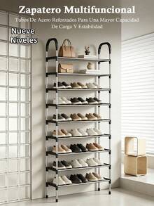 Zapatero de tubo de aluminio multi niveles organizador de zapatos práctico estantería ligera almacenamiento para calzado varios niveles fácil montar hogar orden y espacio duradero útil - Negro - Ver 12