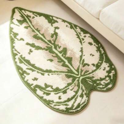 1pc Green & White Leaf Print Doormat, Welcome Mat, Small Rug, Carpet, Floor Mat, Outdoor Doormat, Kitchen Rug, Home Decor, Front Door Mat, Area Rug, Outdoor Mat, Home Decor, Area Carpet, Garden Carpet, Washable Rug