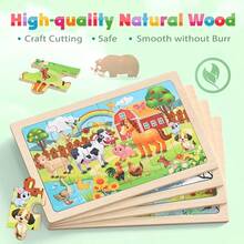 24pcs Wooden Jigsaw Puzzle, Cartoon Animal & Dinosaur Pattern, Early Educational Intelligence Building Blocks Toy, Gift For Children 3+ Years Old - Multicolor - View 9