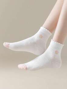 5 pares de calcetines de media caña para niños con lazo y malla floral minimalista de primavera/verano en color blanco - Multicolor - Ver 2