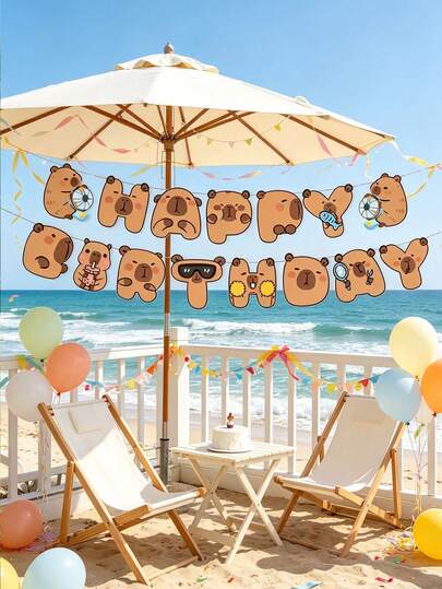 Banner trang trí tiệc sinh nhật hình chuột lang nước hoạt hình, thiết kế động vật dễ thương, cờ kéo trang trí, phù hợp cho tiệc theo chủ đề, tiệc mừng em bé, tiệc sinh nhật, trang trí tường.