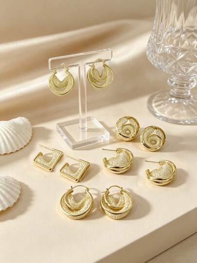 1对时尚百搭不对称圆形耳环，女士专属 - 奢华珠宝，适合日常佩戴和派对场合