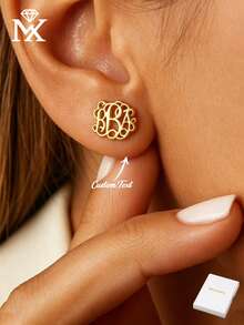 Khuyên tai đính đá khắc tên, Khuyên tai đính đá có tên, Khuyên tai cá nhân hóa, Khuyên tai đính đá, Khuyên tai thiết kế riêng, Khuyên tai khắc tên, Quà Giáng sinh - Nhiều màu - Xem 1