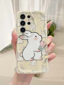 1个简约粉色花朵和白色兔子图案TPU材质白色奶油纹理全包防震防滑保护手机壳，兼容、荣耀等。 - 米色 - 查看 9