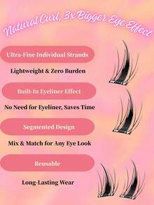 100 bouquets de faux cils de lapin sans colle, style coréen, courbe C, longueur fixe de 12 mm, agrandissement des yeux, DIY simple, maquillage rapide, convient aux débutants. Cils doux et légers, réutilisables, idéaux pour un usage quotidien, les voyages, la photographie, un excellent cadeau pour la petite amie, l'amie, les vacances - C - Voir 7
