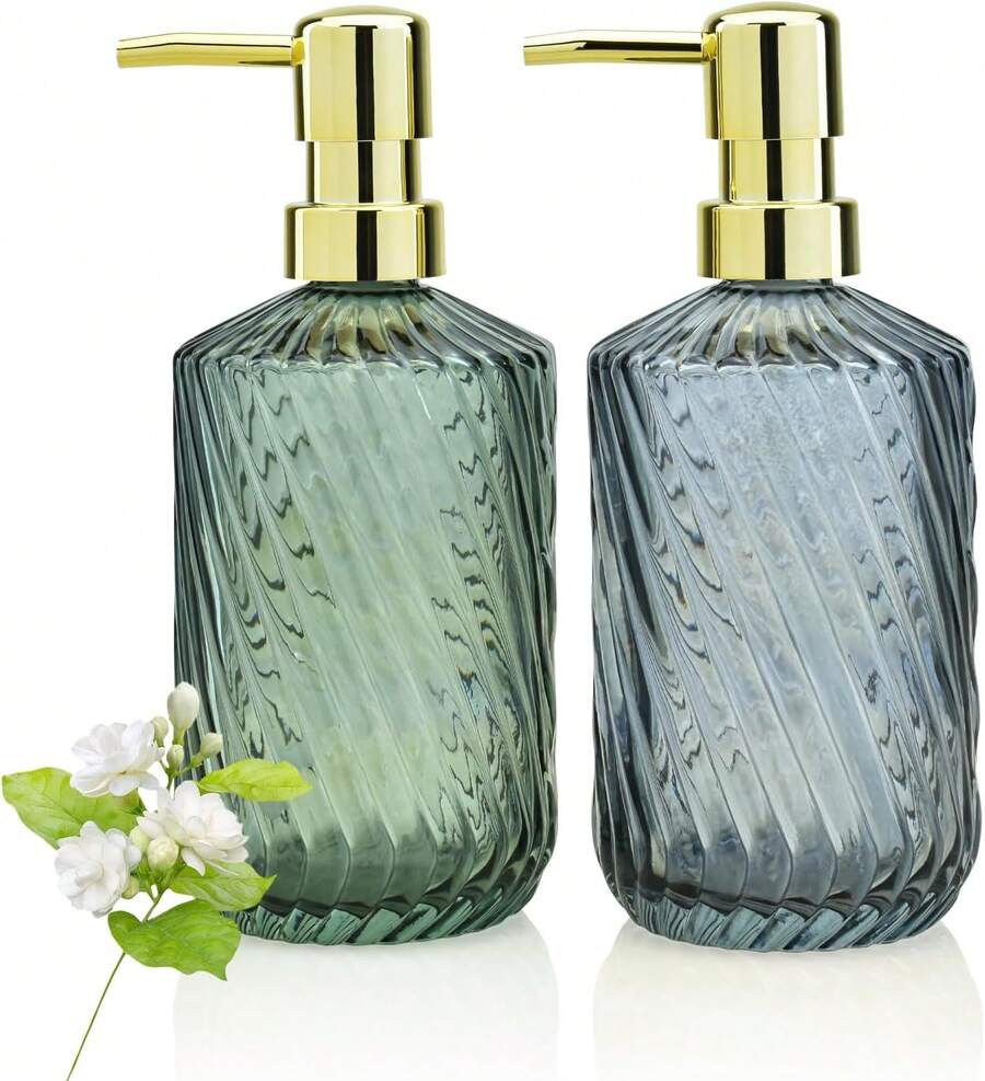 2 Pack Twill Soap Dispenser Kitchen, 15 Oz Glass Bathroom Soap Dispenser With Pump, Modern Farmhouse Twill Style Bathroom Dispensers Home Decor, Bathroom, Kitchen Countertop, Hotel - 1 - 查看 1