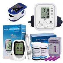 3-In-1 Kit: Blood Pressure Monitor + Pulse Oximeter + Glucometer - Accurate And Portable Family Health Monitor✅ (Includes 50 Test Strips + 50 Lancets), Battery Operated, A Gift For Parents And Grandparents - ALPS-GRAY - View 1