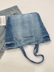 Túi tote denim dung tích lớn mới, túi xách đeo vai đa năng, túi xách tay, túi đi học cho học sinh. - Màu xanh lam - Xem 7