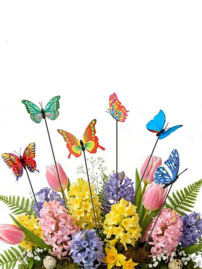 6-12pcs Butterfly Garden Stake Set, Colorful Butterfly Garden Markers, Suitable For Indoor Vases And Outdoor Garden Decor, Fluttering In The Breeze, Ideal For Summer And Spring Decoration