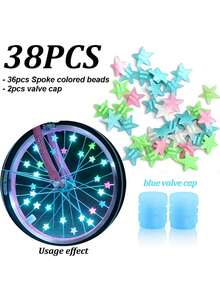 38pcs Glow-In-The-Dark Bicycle Spoke Beads & Valve Caps, Universal Bike Wheel Decorations, Suitable For Night Riding, Rim Decor, Cycling Enthusiast Holiday Gift - Multicolor - View 6