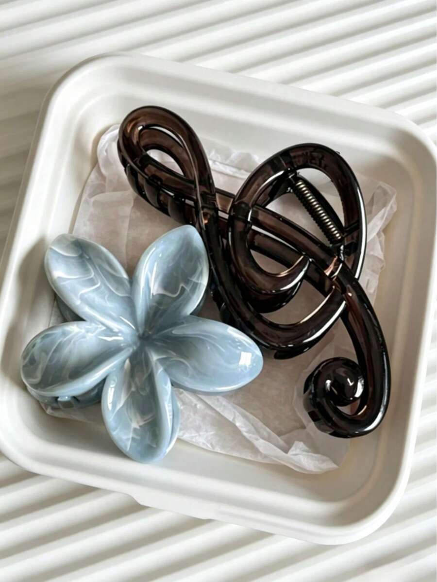 Conjunto de 2 Presilhas de Cabelo Azuis com Flor e Nota Musical, Presilhas de Acetato Antiderrapantes e de Alta Fixação para Mulheres, Acessórios de Cabelo com Estética Y2K para Uso Diário, Festas, Festivais e Aniversários - Multicolorido - Ver 1