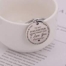 1pc Stainless Steel Round Tag Keychain, "To My Son/Daughter" Engraved Design, Lightweight Portable Key Chain, A Thoughtful Gift From Parents, Practical Daily Accessory - Multicolor - View 5