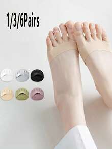 1/3/6 Pairs Fashion Versatile Comfortable Soft Anti-Slip Cotton Padded Lightweight Seamless Half-Toe Five-Finger Invisible Boat Socks, Suitable For Parties, Daily Wear, Etc. - Multicolor - View 1
